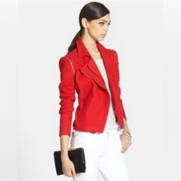 1. State Red Tweed Convertible Double Zip Moto Jacket Vest Size 2 - Picture 2 of 13